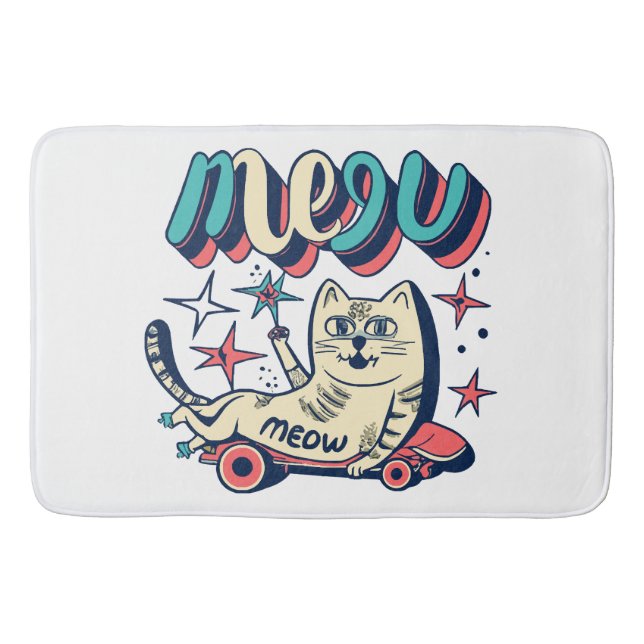 Tapete De Banheiro Gato Patinando Meow (Frente)