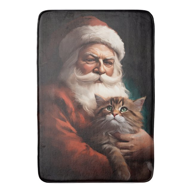 Tapete De Banheiro Gato Persa com Papai Noel Natal Festivo (Frente Vertical)