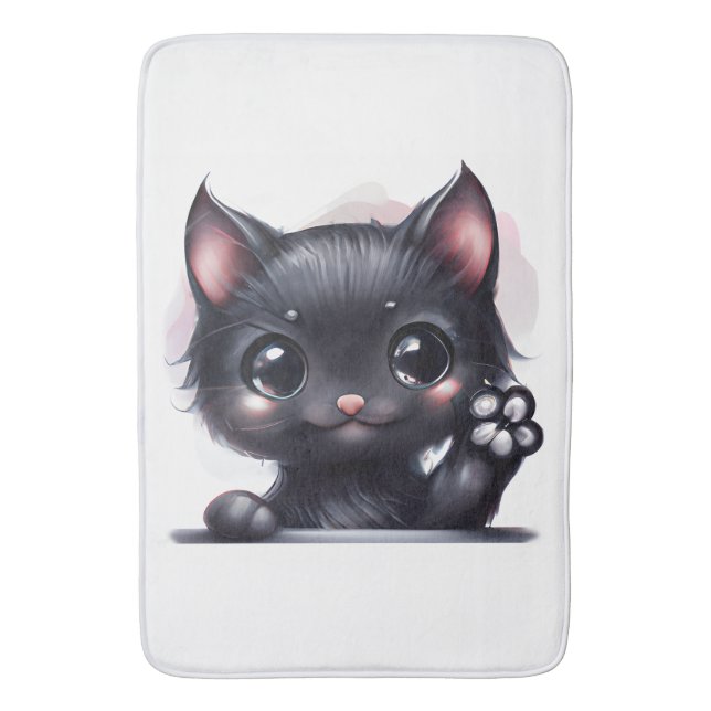 Tapete De Banheiro Gato Preto Adorável Kawaii (Frente Vertical)