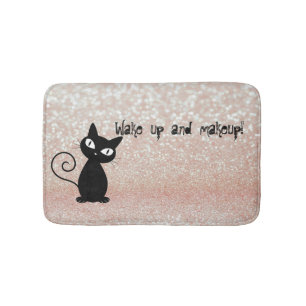 Tapete De Banheiro Gato Preto Caprichoso Glittery-Acorda e se arrume