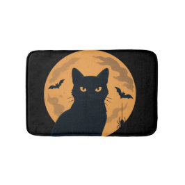 Tapete De Banheiro Gato Preto Sorridente Silhouette Halloween