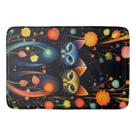 Tapete De Banheiro Gatos azuis e vermelhos