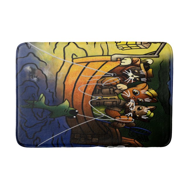 Tapete De Banheiro Gatos De Pesca Noturna (Frente)