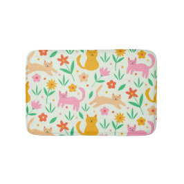 Tapete De Banheiro Gatos Felizes Retro com Flores Laranja Vermelho e 