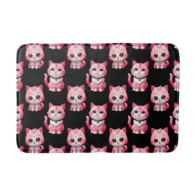 Tapete De Banheiro Gatos Pink Kitty Design Preto (Frente)