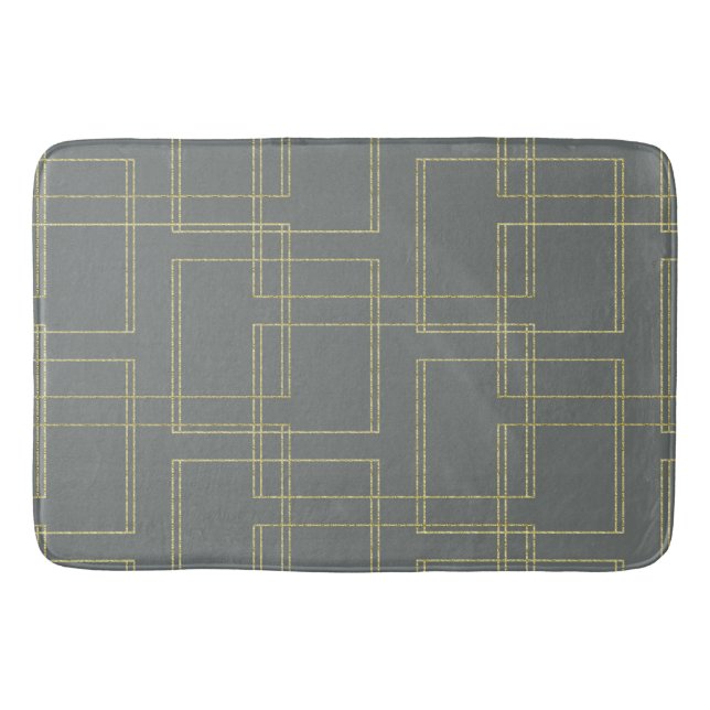 Tapete De Banheiro Geométrico Glam Cinza & Dourado Chic (Frente)