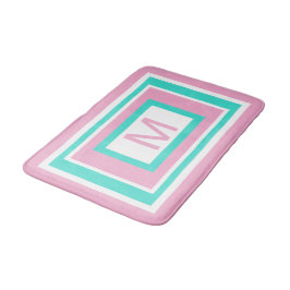 Tapete De Banheiro Geométrico Rosa Turquesa Monograma