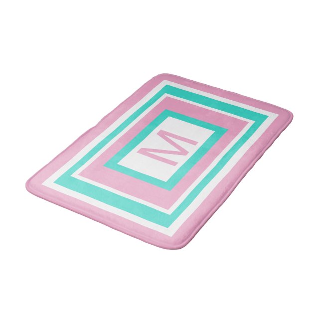 Tapete De Banheiro Geométrico Rosa Turquesa Monograma (Angulado)