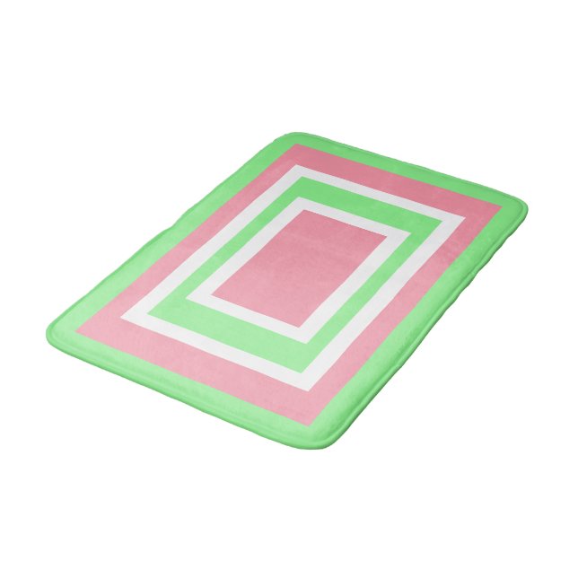Tapete De Banheiro Geométrico Verde Branco Rosa (Angulado)