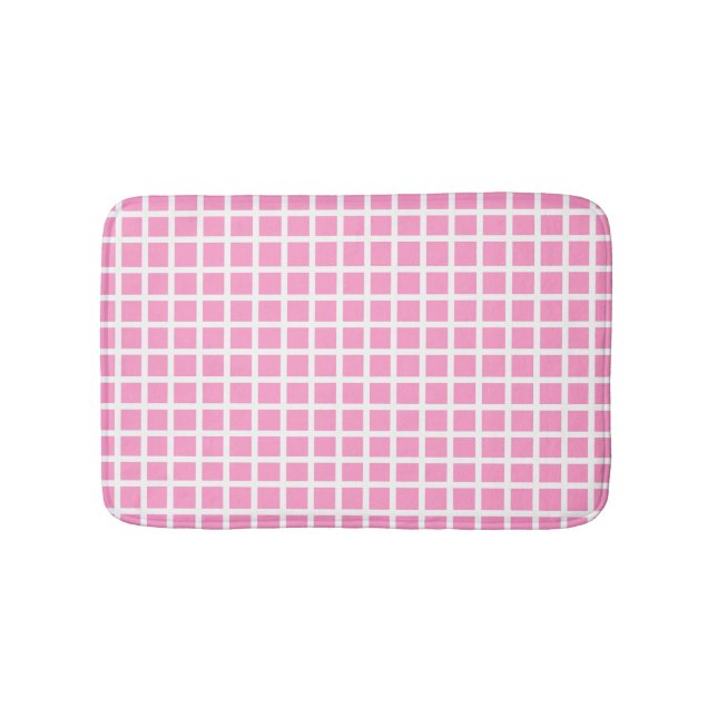 Tapete De Banheiro Gingham Branca, Rosa E Pastel Moderno (frente)