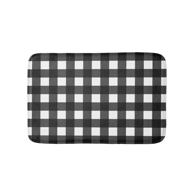 Tapete De Banheiro Gingham Branco e Preto Simples (frente)