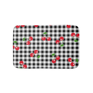 Tapete De Banheiro Gingham Preto e Branco - Cereja Cótea Vermelha Ret