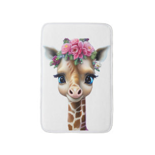 Tapete De Banheiro Girafa-bebê bonita com flores e Holly