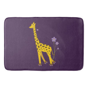 Tapete De Banheiro Girafa engraçado roxo da patinagem de rolo
