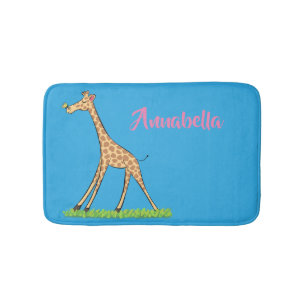 Tapete De Banheiro Girafa linda e feliz com cartoon de borboleta