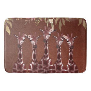 Tapete De Banheiro Girafas Floral Rústico Marrom Safari Chic