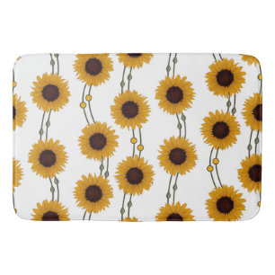Tapete De Banheiro Girassóis Amarelos em Listras Florais Retro Art No