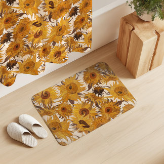 Tapete De Banheiro Girassóis de Vincent Van Gogh Creme Amarelo Marrom