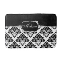 Glam Elegante Black White Damask Diamantes Bath Ma