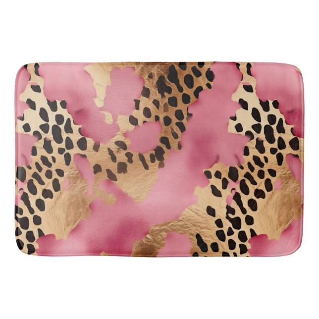Tapete De Banheiro Glam Leopardo Dourado rosa (Frente)