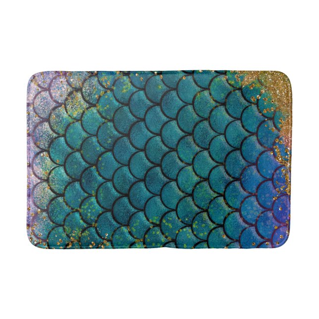 Tapete De Banheiro Glam Smermaid Fish Scalle Teal Purple Dourado Spar (Frente)
