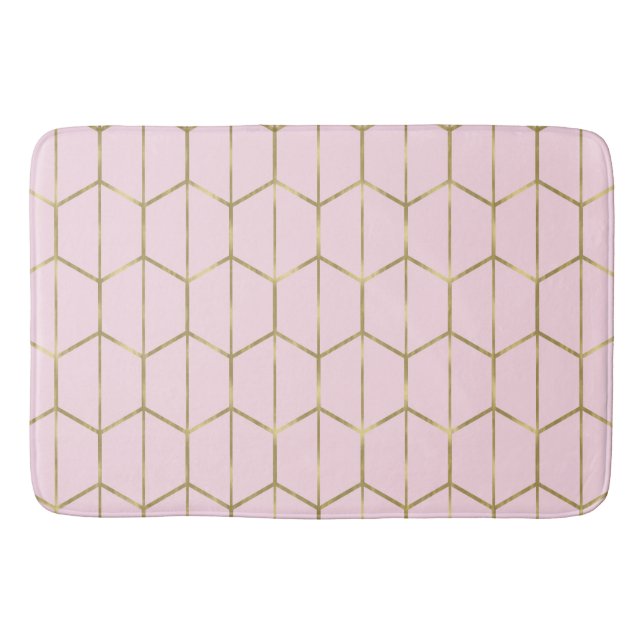 Tapete De Banheiro Glama Dourado e Geométrico do Hexágono Rosa Boho (Frente)