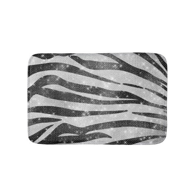 Tapete De Banheiro Glamorous Black White Glitter Zebra Strike (frente)