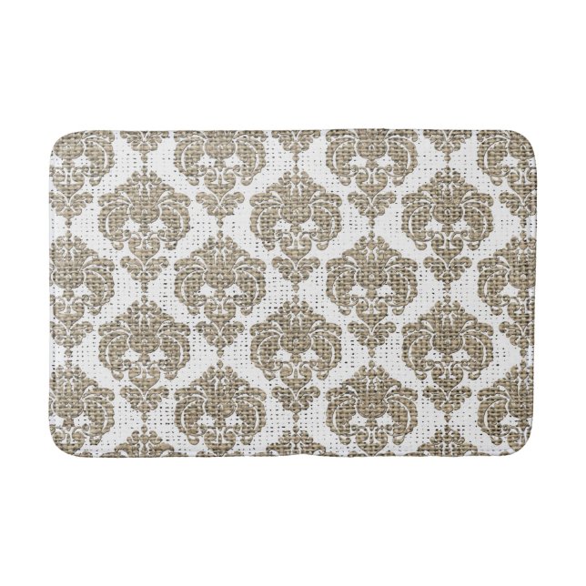 Tapete De Banheiro Glamour Rústico Damasco Real Burlap Chic Moderno (Frente)