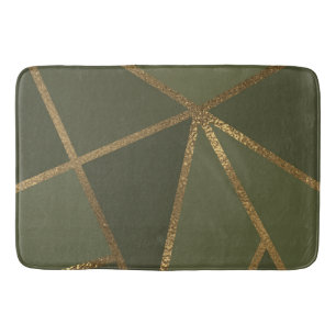 Tapete De Banheiro Glicor Geométrico de Bronze Dourado Verde-Oliva
