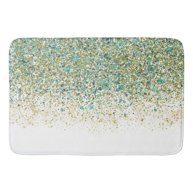 Tapete De Banheiro Glitter Dourado branco e azul lacrimogênio moderno (Frente)
