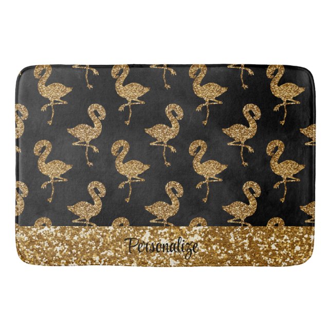 Tapete De Banheiro Glitter Dourado Elegante Flamingo Pattern Sparkle  (Frente)