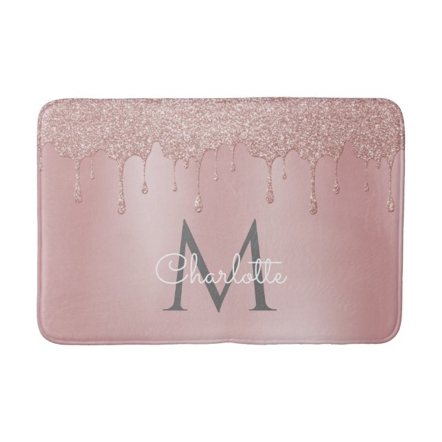 Tapete De Banheiro Glitter Rosa Girly Coloca Script Chic Monograma (Frente)