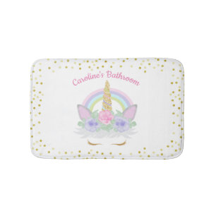 Tapete De Banheiro Glitter Unicorn Rosa e Dourada Rainbow Girl