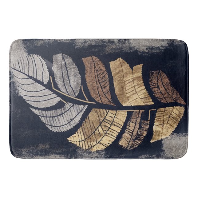 Tapete De Banheiro Gold and Silver Metallic Leaves Elegant Botanical  (Frente)