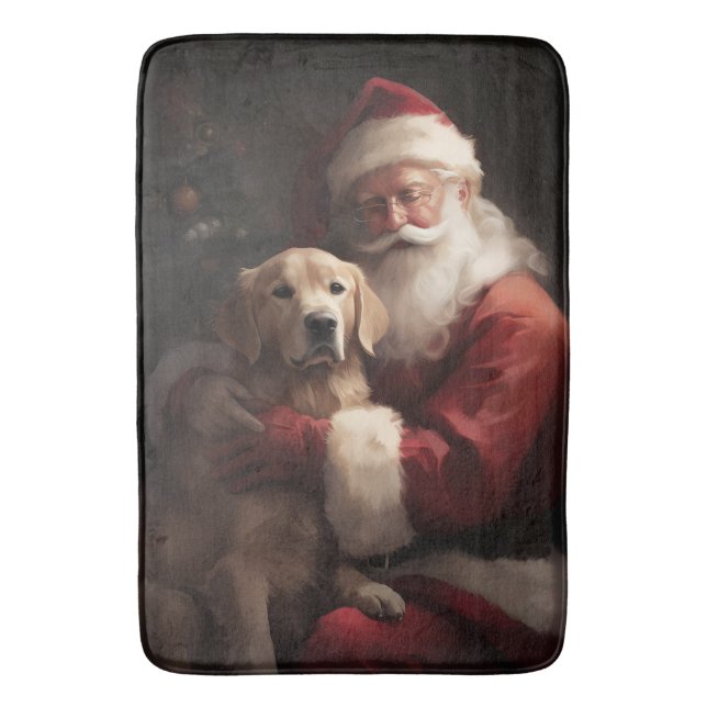 Tapete De Banheiro Golden Retriever com Papai Noel Natal (Frente Vertical)