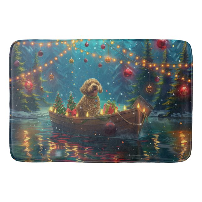 Tapete De Banheiro Goldendoodle Natal Viagem Festiva (Frente)