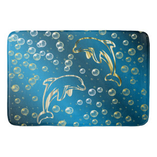 Tapete De Banheiro Golfinhos ouros com gotas de água ouro