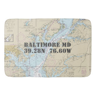 Tapete De Banheiro Gráfico Latitude Longitude MD Baltimore Náutico