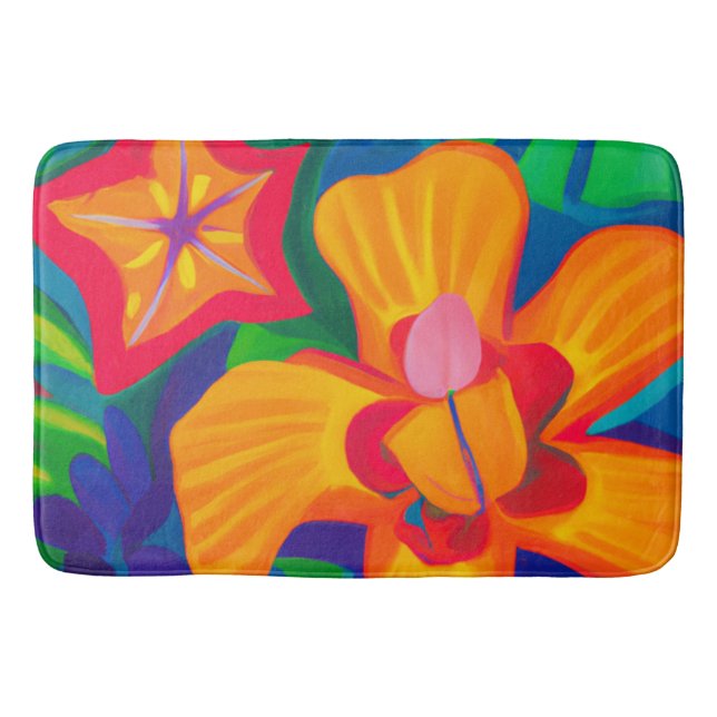 Tapete De Banheiro Grande flor tropical laranja Bath Mat (Frente)