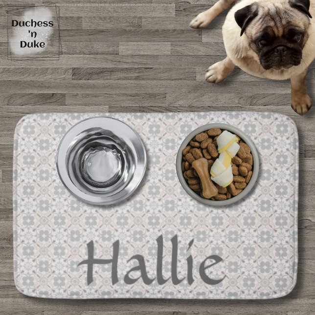 Tapete De Banheiro Gray Spanish Tile Personalized Pet Food Mat (Dog Food Bowl - Gray Spanish Tile Personalized)
