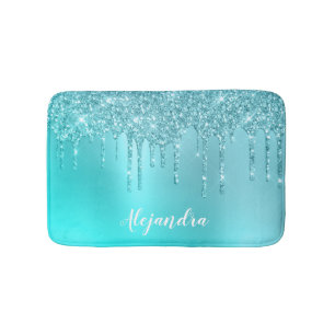 Tapete De Banheiro Grelha azul esbelta e glitter