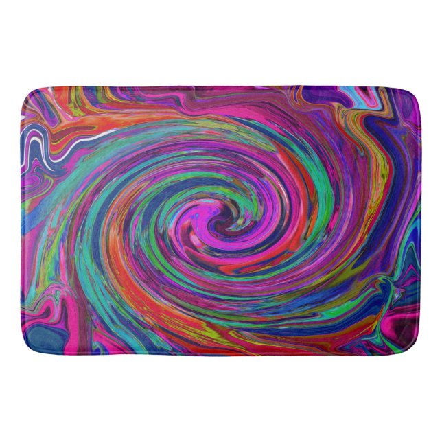 Tapete De Banheiro Groovy Abstrato Retro Magenta Dark Rainbow Swirl (Frente)