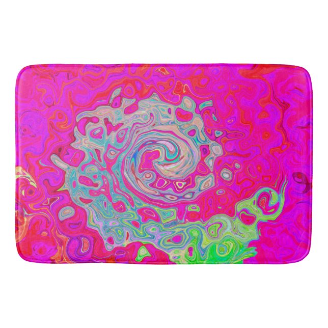 Tapete De Banheiro Groovy Abstrato Teal Blue e Red Swirl (Frente)