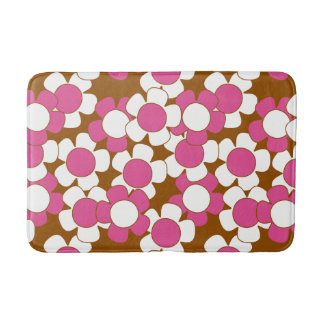 Tapete De Banheiro Groovy Daisy Toss - Marrom, Rosa Vibrante e Branco