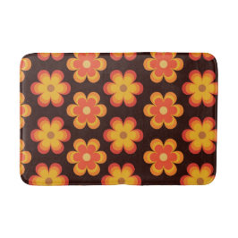 Tapete De Banheiro Groovy Retro 70s Flores Laranja e Amarelo