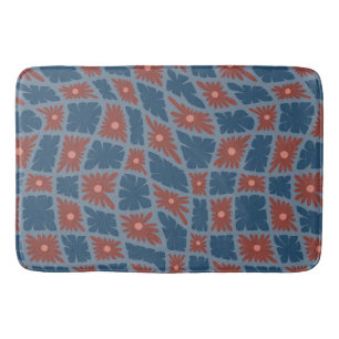 Tapete De Banheiro Groovy Wavy Trippy 60s Flor Verifica Vermelho Azul