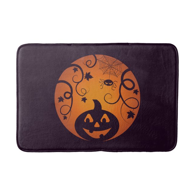 Tapete De Banheiro Halloween Jack ou lanterna abóbora face e aranha (Frente)