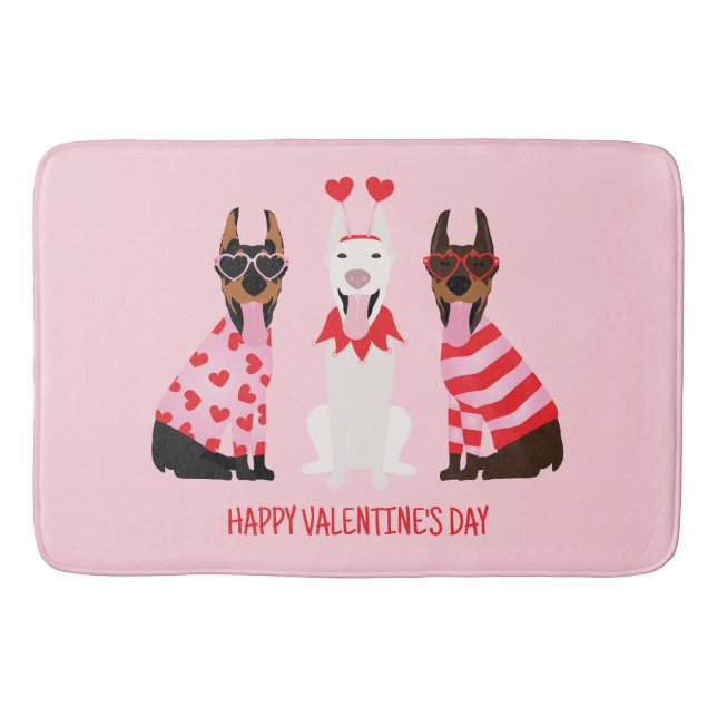 Tapete De Banheiro Happy Valentines Day Dobermann Dogs (Frente)