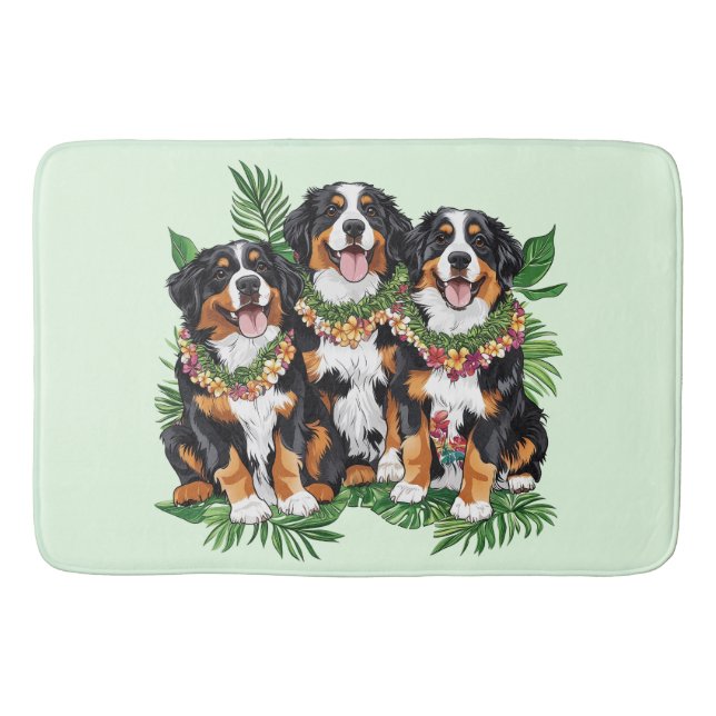 Tapete De Banheiro Hawaiian Bernese Mountain Dogs Flower Lei (Frente)