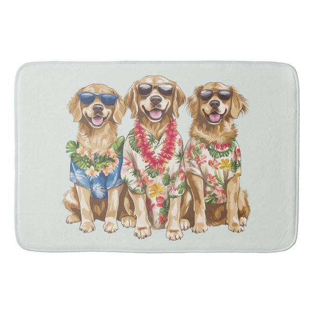 Tapete De Banheiro Hawaiian Golden Retriever Dogs Flower Lei (Frente)